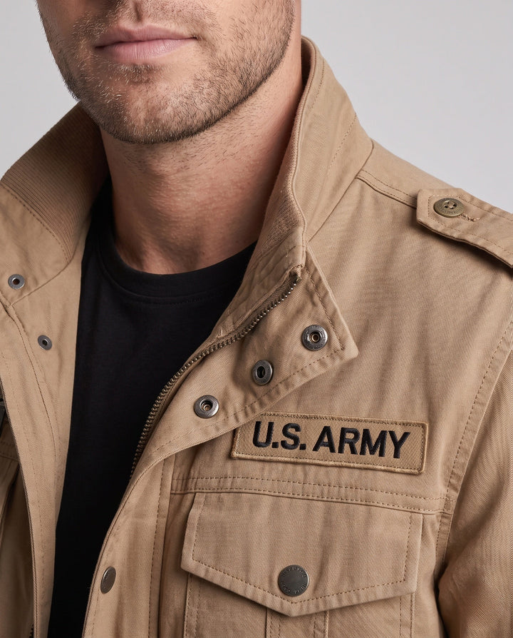 Herr Militär Canvas Field Blouson med Epaulettes, Funktion Fickor och ribbad fåll
