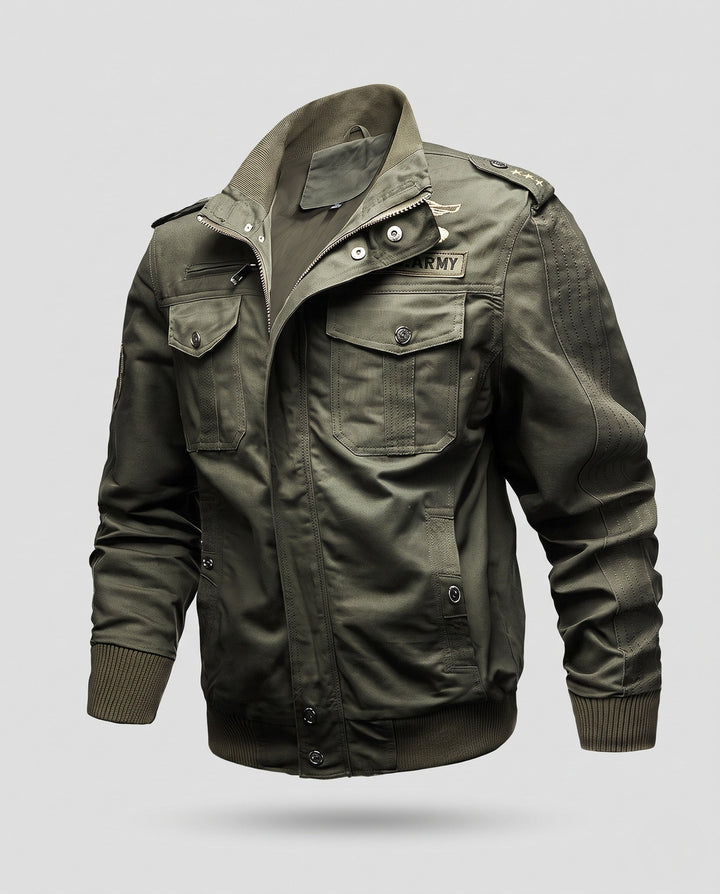 Herr Militär Canvas Field Blouson med Epaulettes, Funktion Fickor och ribbad fåll