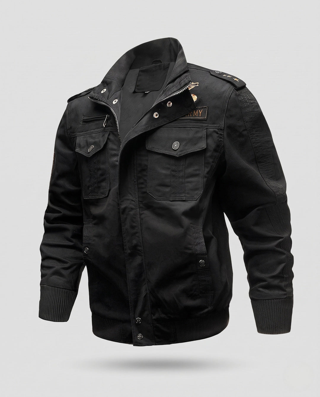 Herr Militär Canvas Field Blouson med Epaulettes, Funktion Fickor och ribbad fåll