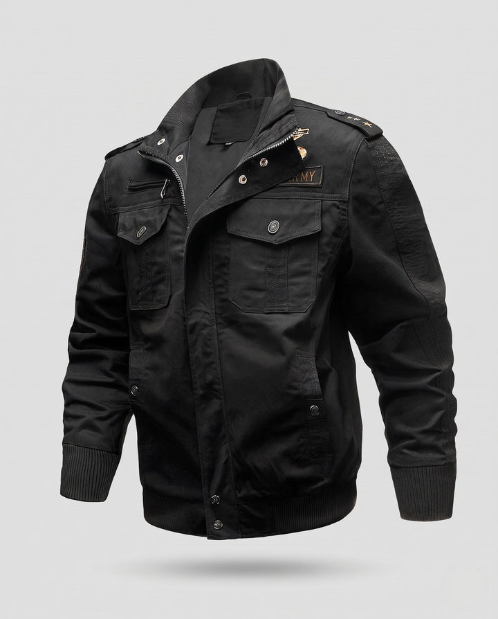 Herr Militär Canvas Field Blouson med Epaulettes, Funktion Fickor och ribbad fåll