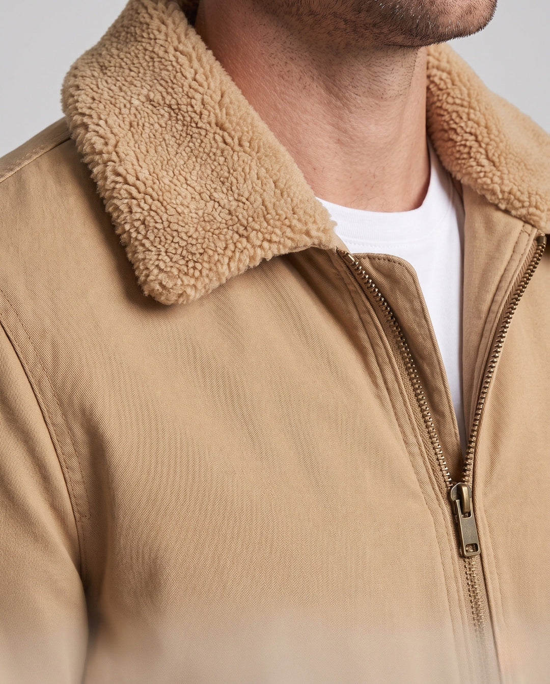 Herr robust canvas bomberjacka med värming Sherpa foder och fold krage