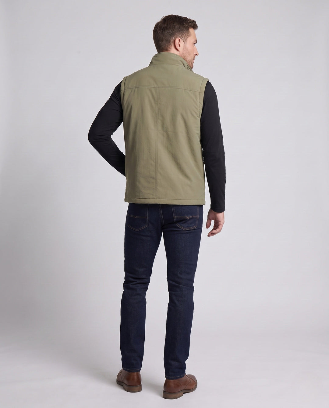 Herr Termo Fleece väst med teddyfoder, Hög Krage och fickor med dragkedja