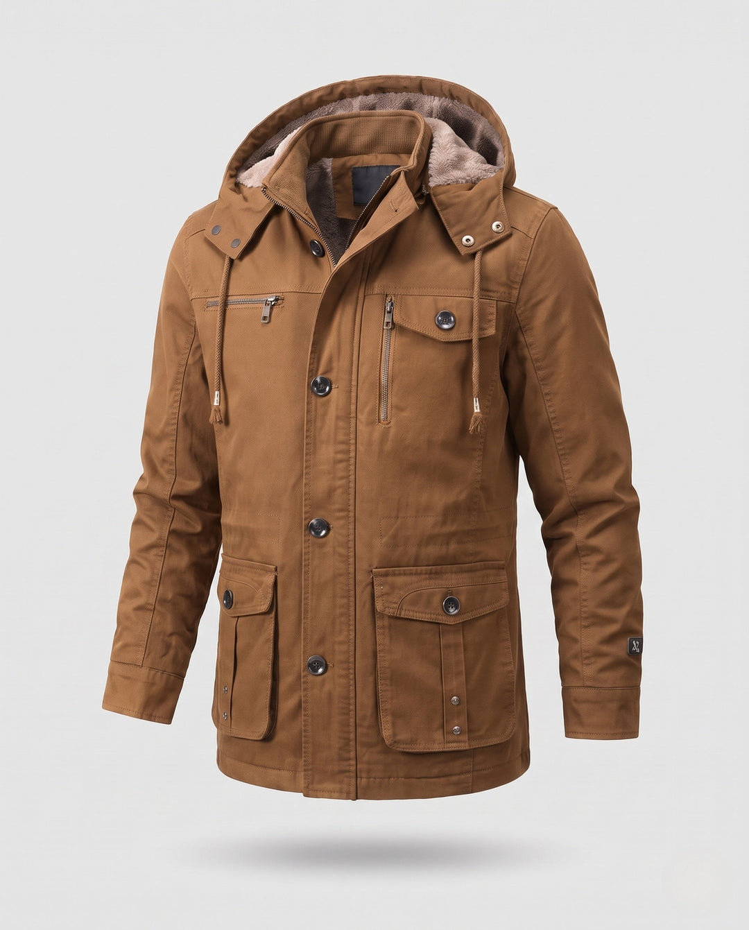 Herr värmer funktion field parka med teddyfoder, huva, och flera fickor