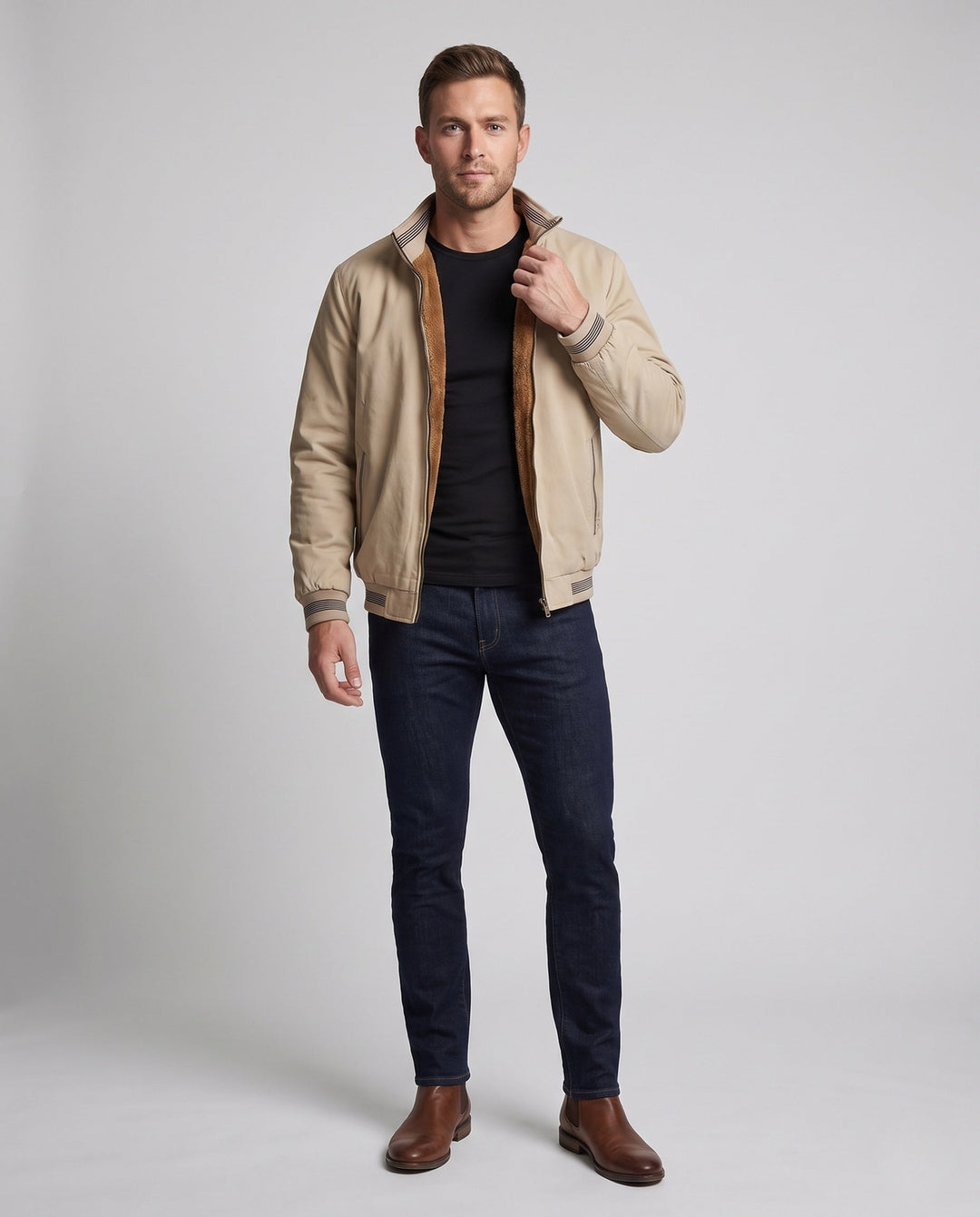 Herr vindtät teddy-lined bomberjacka i retro athleisure look