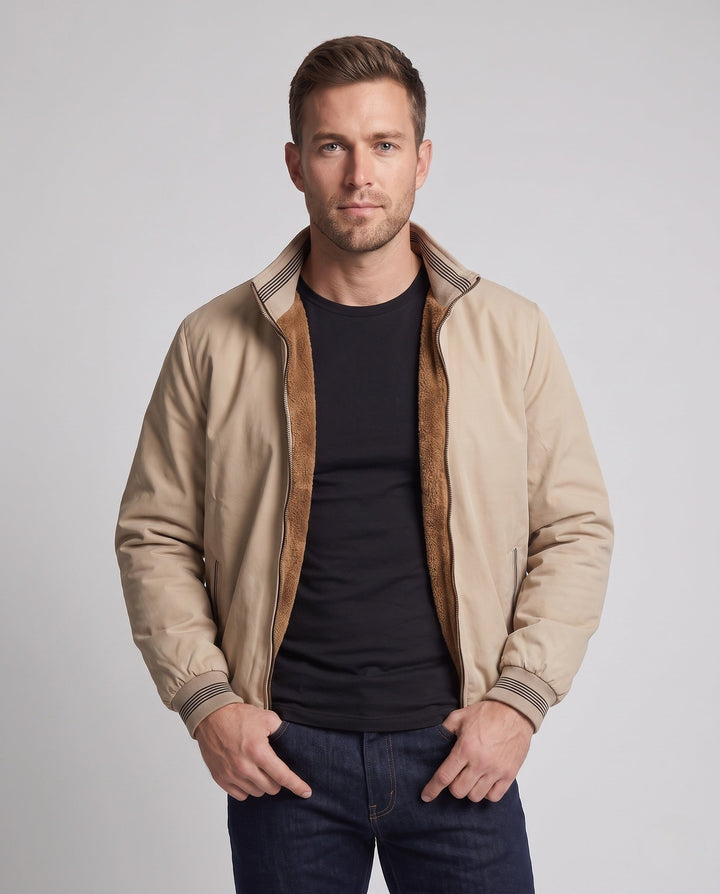 Herr vindtät teddy-lined bomberjacka i retro athleisure look
