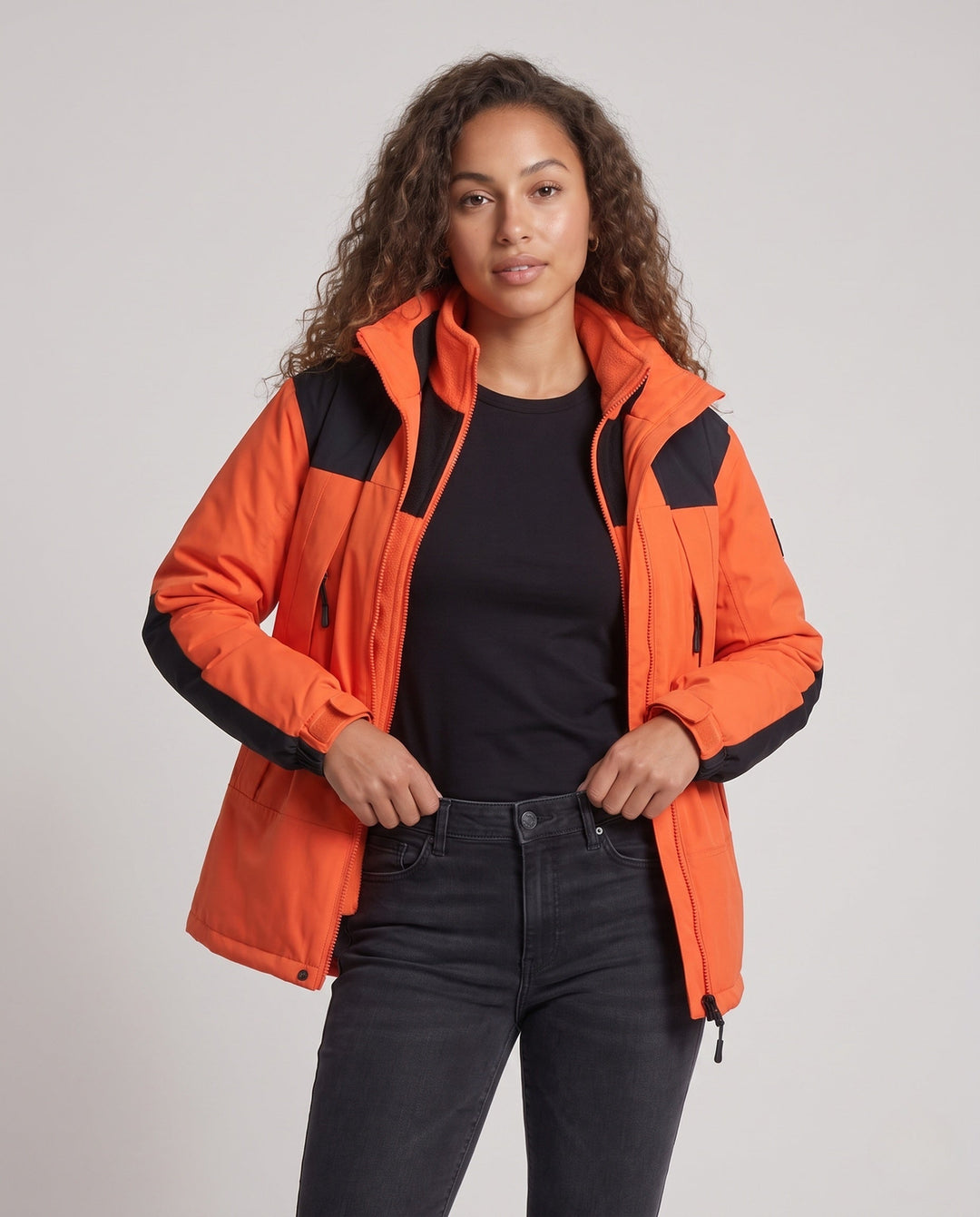 Dam Two-Layer Outdoor Jacka med Removable Fleece Inner Jacka, Water-Repellent Outer Shell och Huva