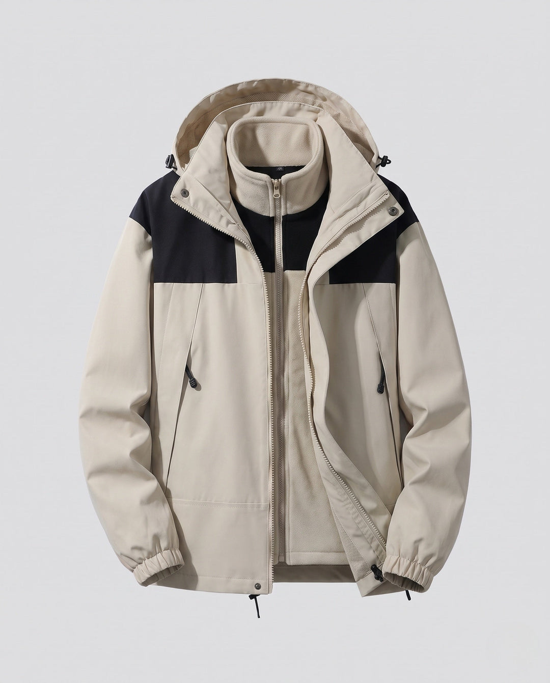 Dam Two-Layer Outdoor Jacka med Removable Fleece Inner Jacka, Water-Repellent Outer Shell och Huva