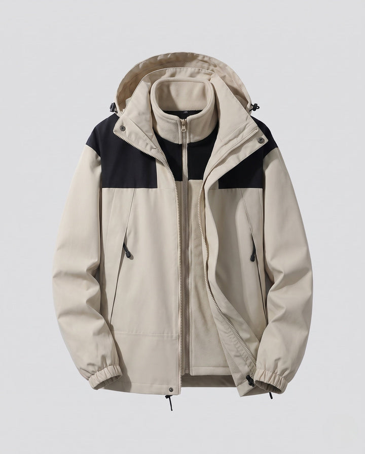 Dam Two-Layer Outdoor Jacka med Removable Fleece Inner Jacka, Water-Repellent Outer Shell och Huva