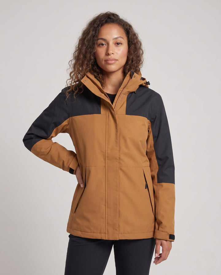 Dam Two-Layer Softshell Outdoor Jacka med Hög Ståkrage, Huva Layer, och Zippered Fickor