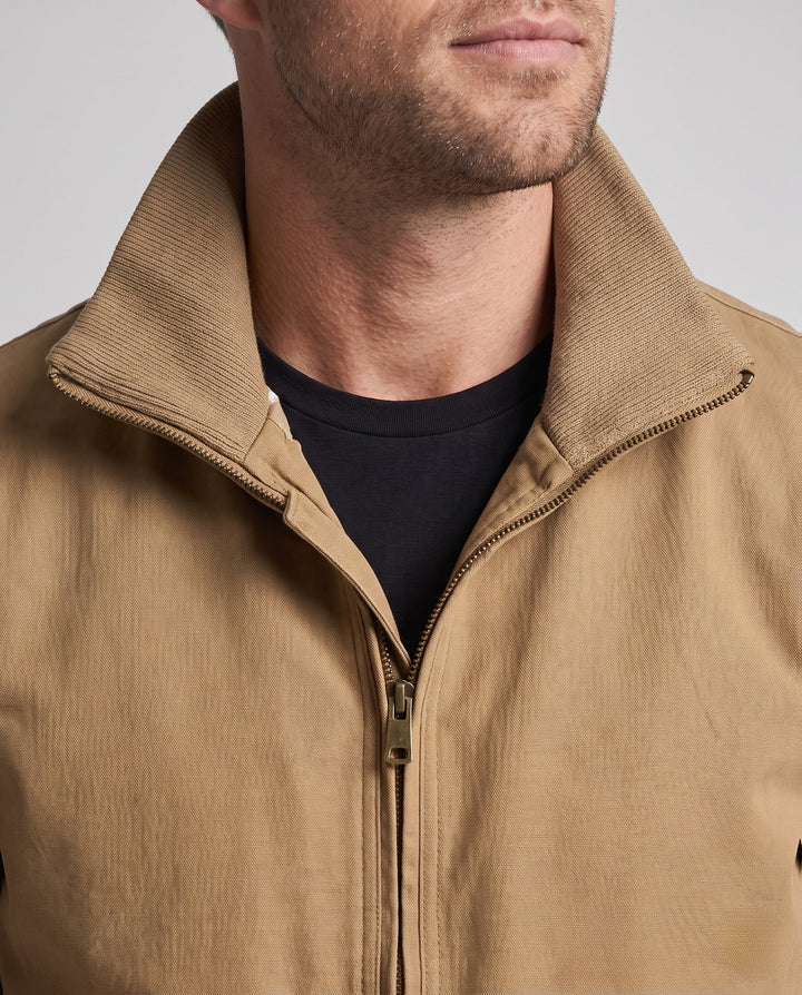 Herr canvas pilot jacka med värm Sherpa foder, hög stickad krage, och vintage patch detaljer