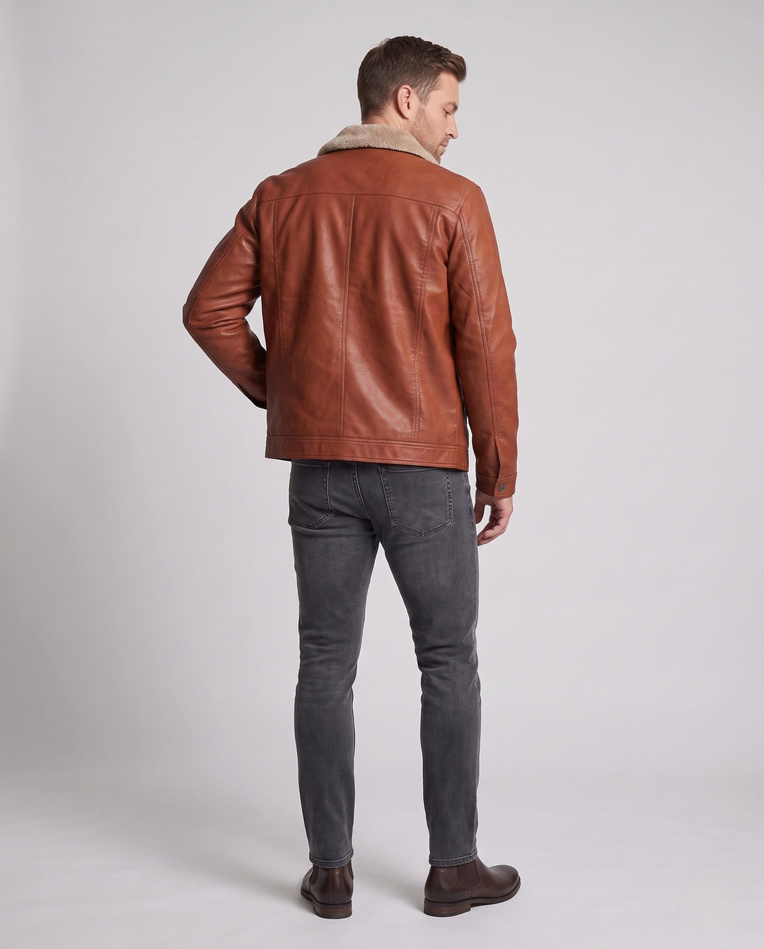 Herr pilot-style läder jacka med Sherpa krage