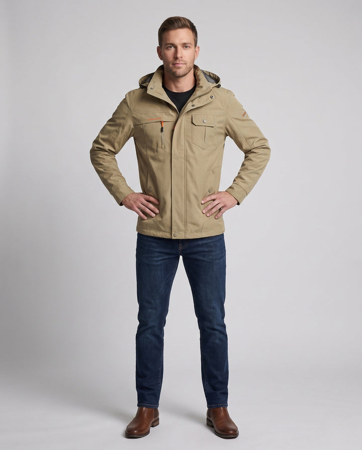 Herr lätt vattenavvisande softshell utomhusjacka med huva och flerafunction fickor