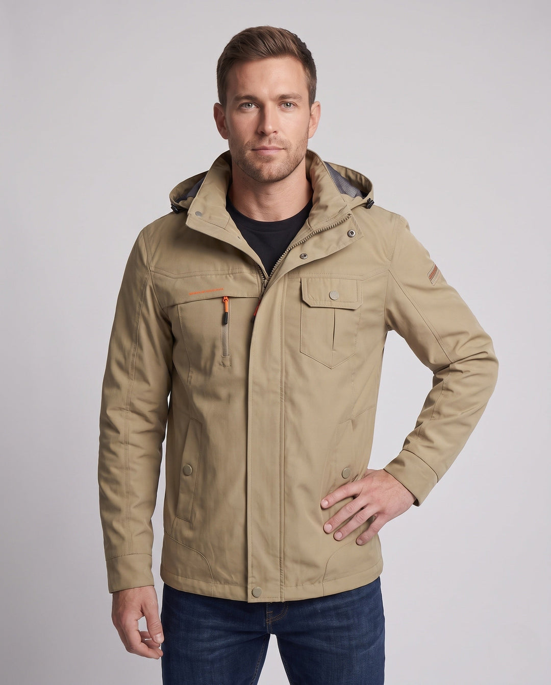 Herr lätt vattenavvisande softshell utomhusjacka med huva och flerafunction fickor