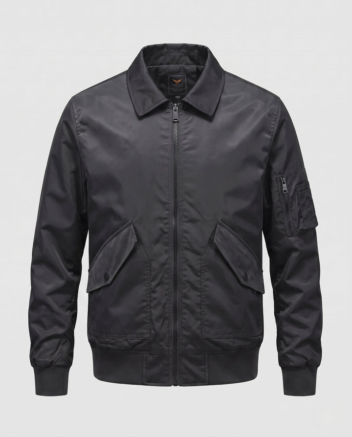 Herr Ljus nylon Bomber i Aviator Funktion Design med ärm Ficka och ribbad fåll