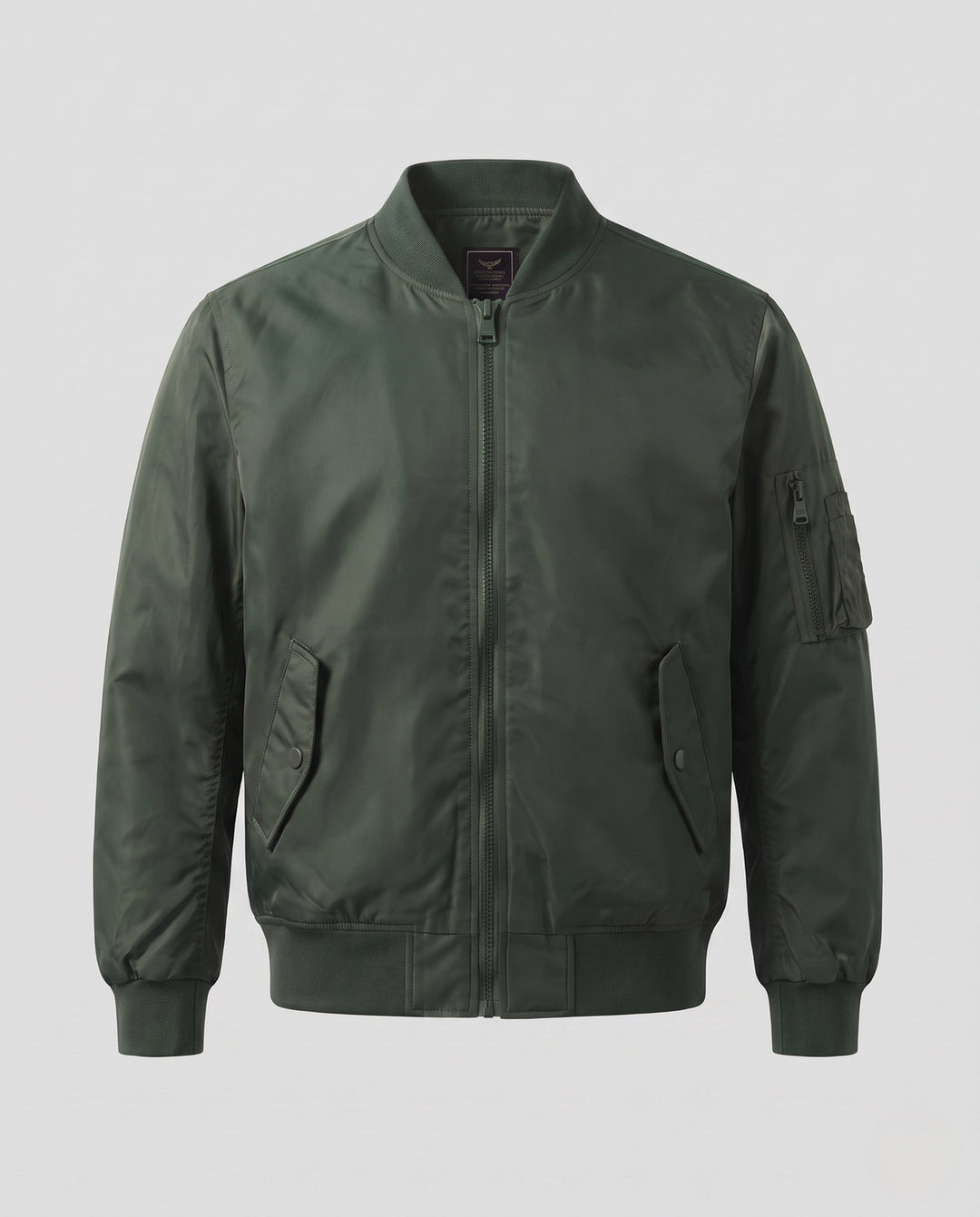 Herr lätt nylon flight bomber med ärm ficka, double dragkedja, och ribbade muddar