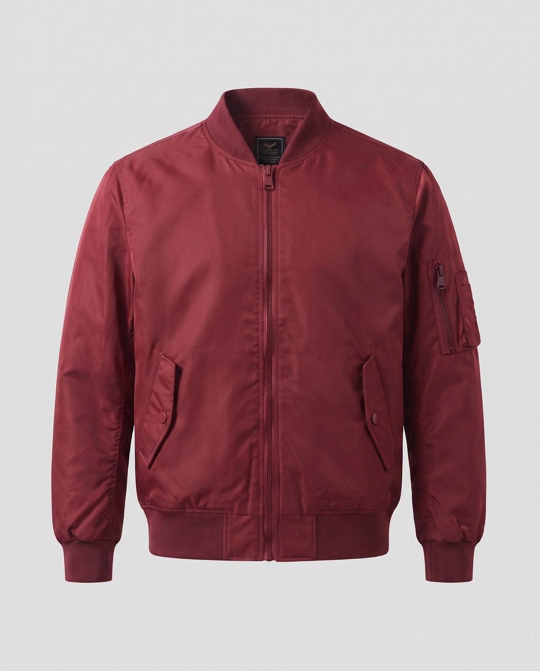 Herr lätt nylon flight bomber med ärm ficka, double dragkedja, och ribbade muddar