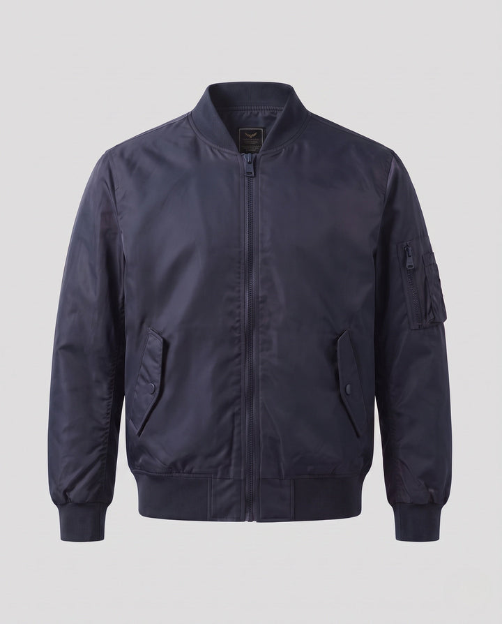 Herr lätt nylon flight bomber med ärm ficka, double dragkedja, och ribbade muddar