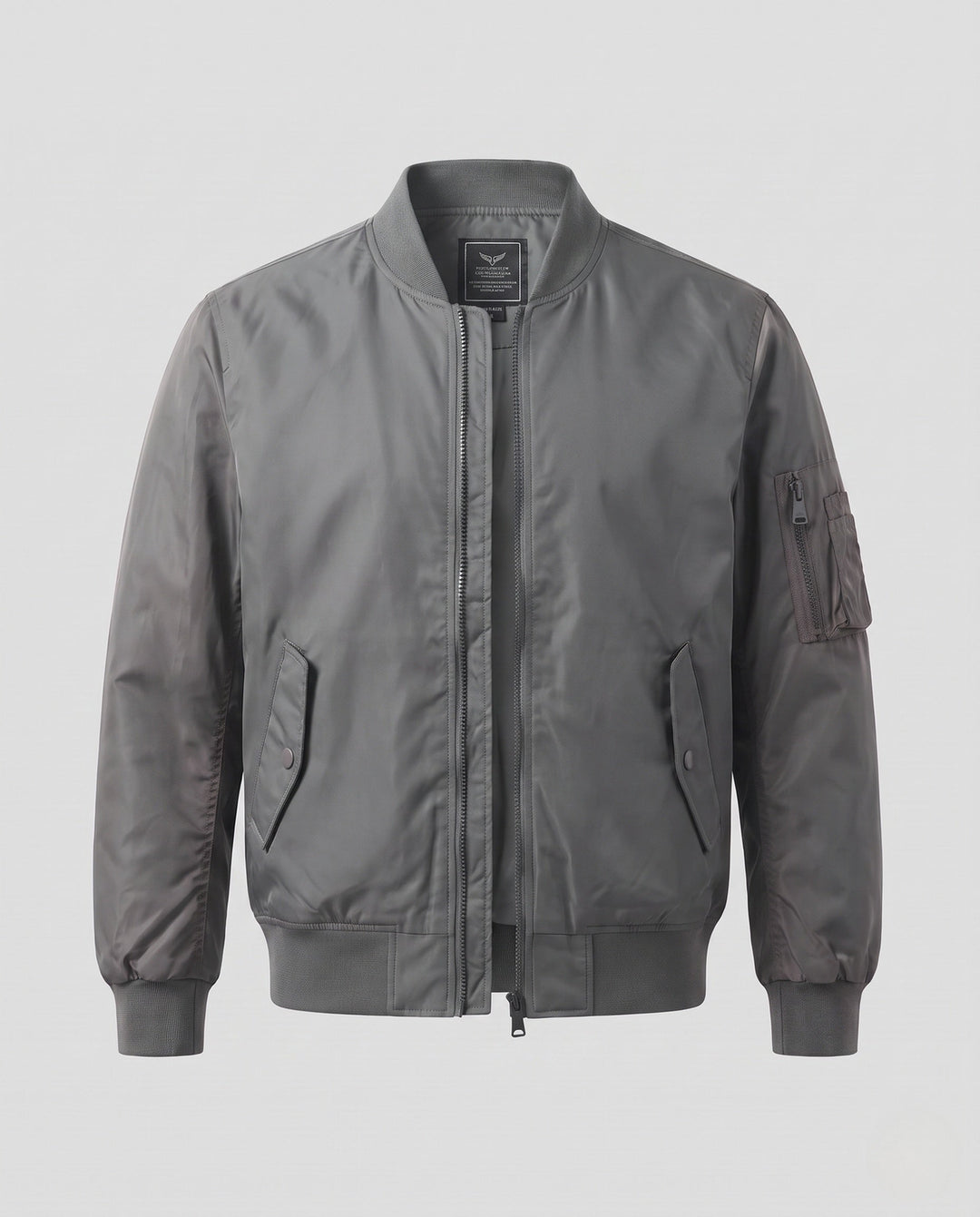 Herr lätt nylon flight bomber med ärm ficka, double dragkedja, och ribbade muddar