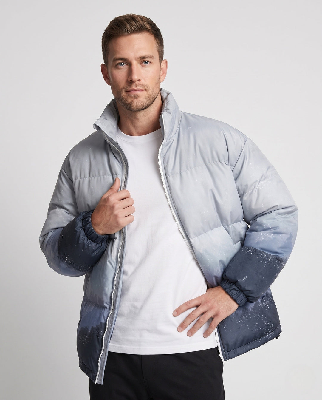 Herr Oversize vadderad Jacka med Abstract Mountain och Wave Tryck