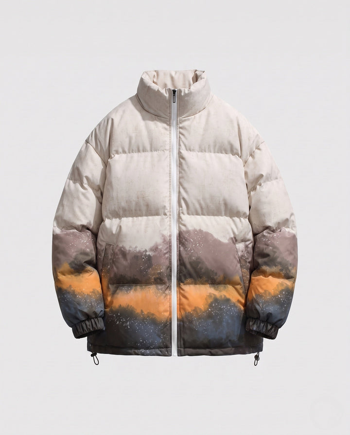 Herr Oversize vadderad Jacka med Abstract Mountain och Wave Tryck