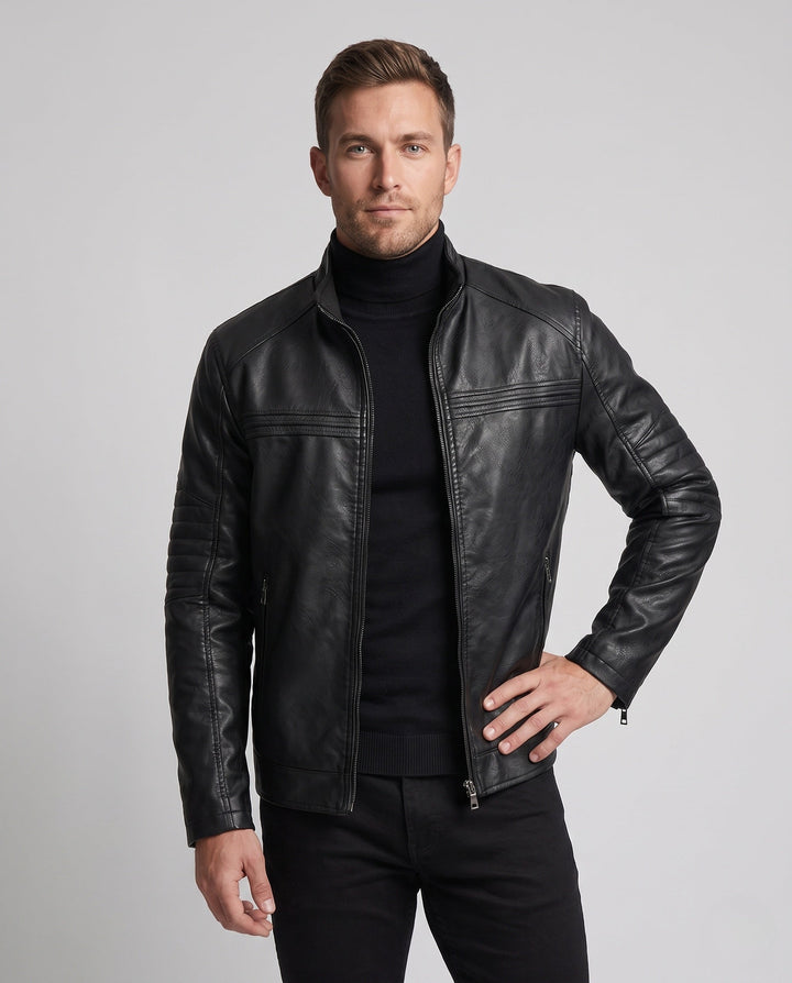 Herr Slim fuskläder Moto Jacka med ståkrage och Ergonomic Ärm Yoke