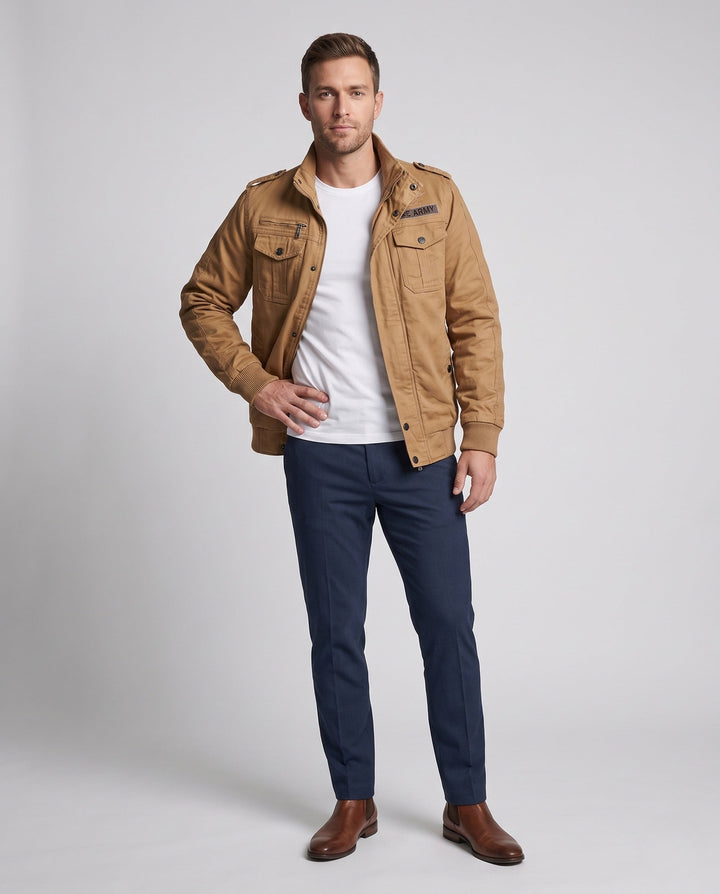 Herr Funktion Canvas Field Blouson med insulating värmande foder och axel epaulettes