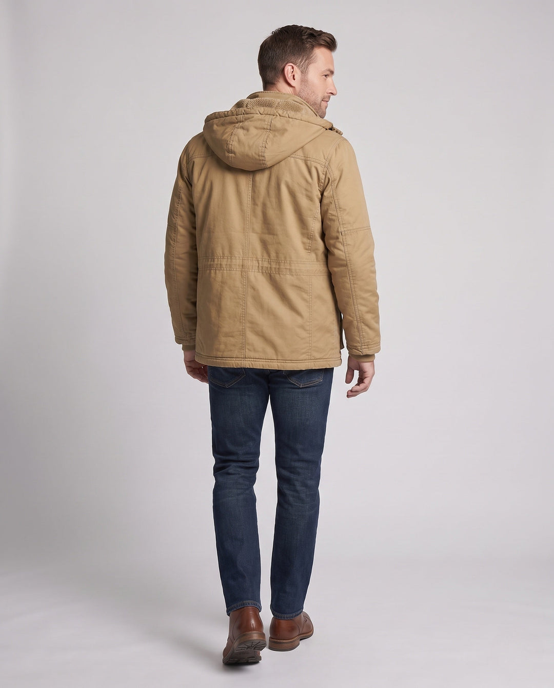 Herr värmer canvas parka med teddyfoder huva och flera fickor