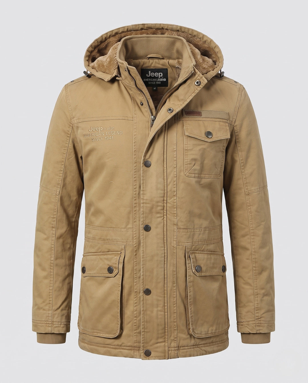 Herr värmer canvas parka med teddyfoder huva och flera fickor