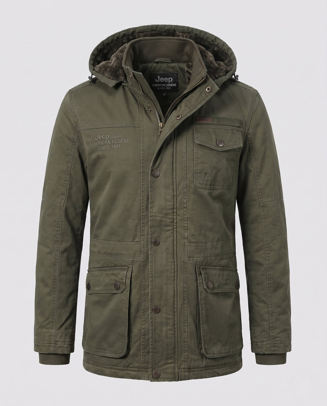 Herr värmer canvas parka med teddyfoder huva och flera fickor
