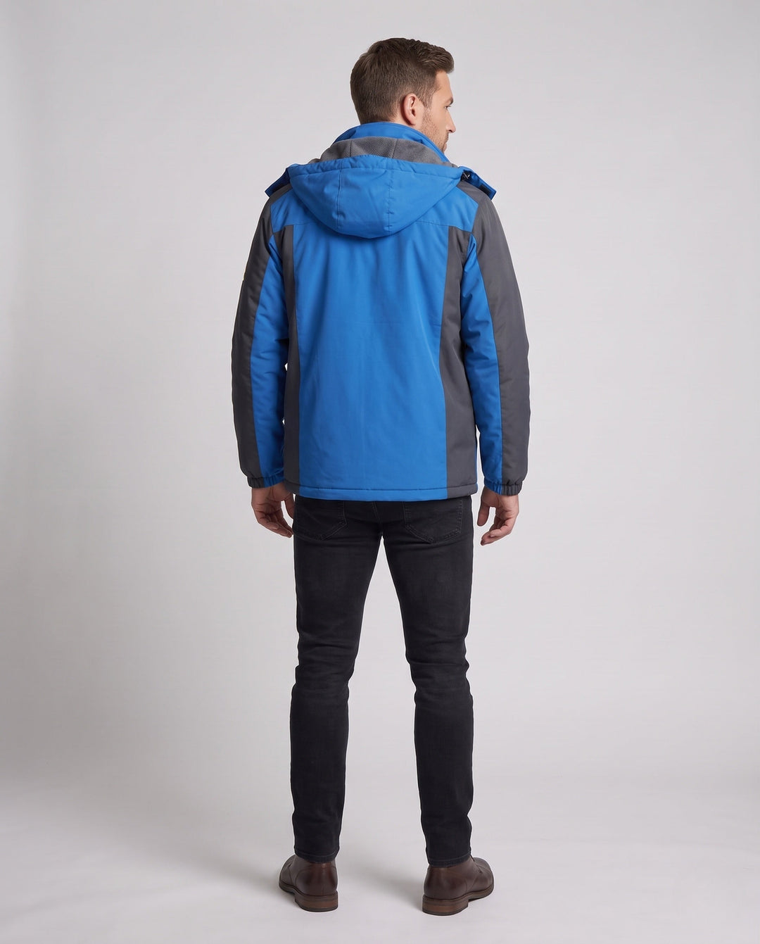 Herr vattenavvisande softshell parka med teddy fleecefoder och avtagbar huva