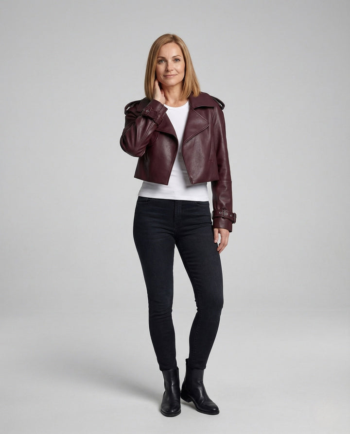 Dam kort trenchcoat in läderlook kort jacka