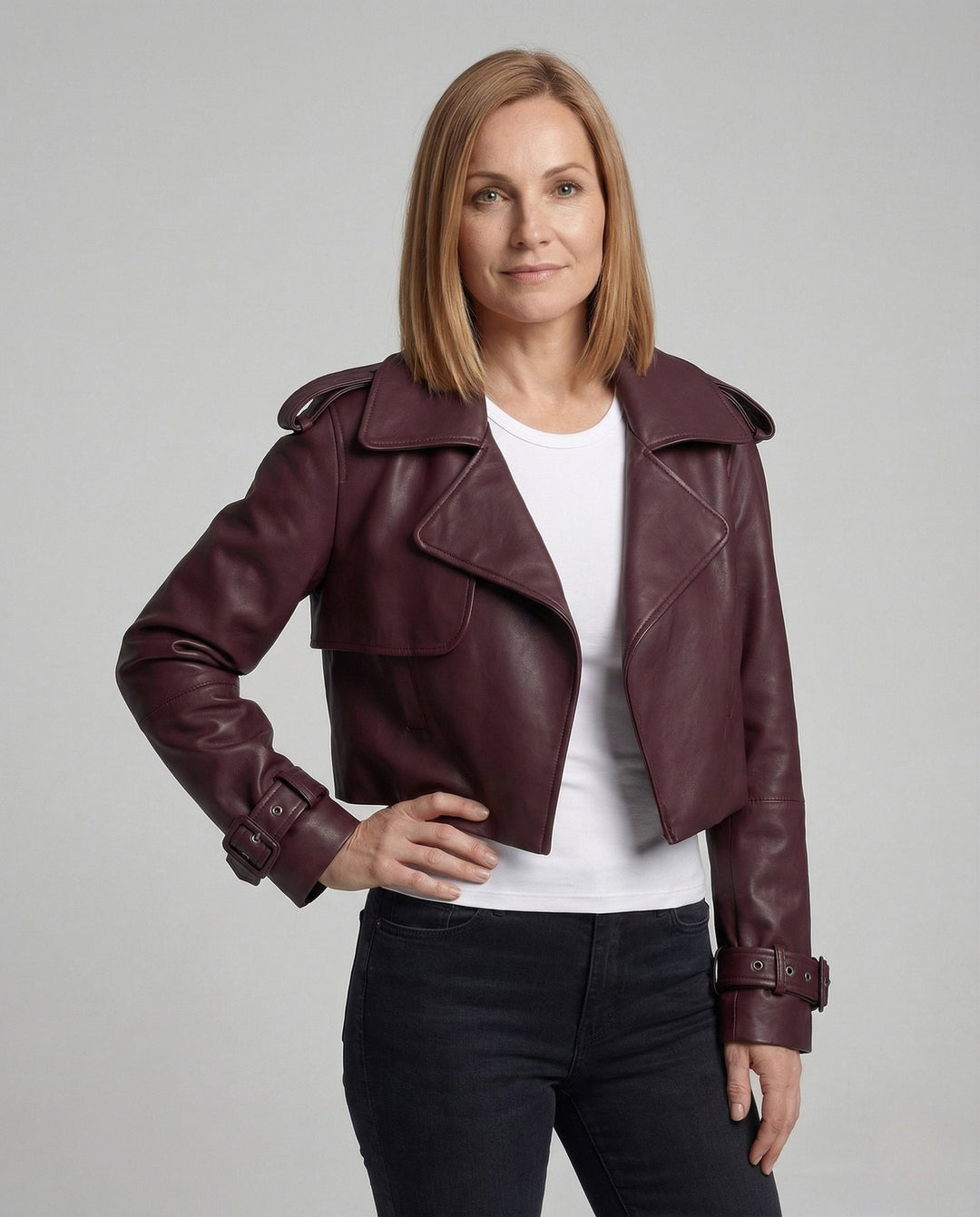 Dam kort trenchcoat in läderlook kort jacka