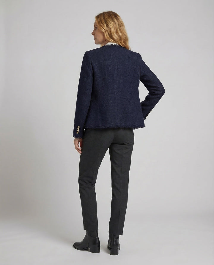 Dam Collarless Boucle jacka Fringe Trim
