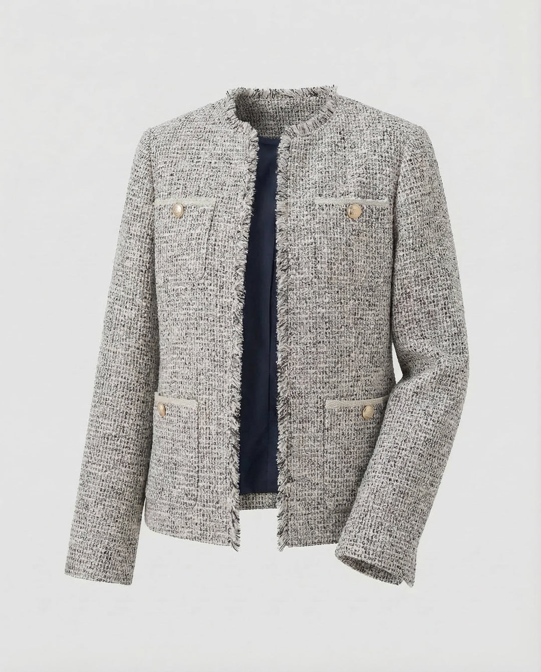 Dam Collarless Boucle jacka Fringe Trim
