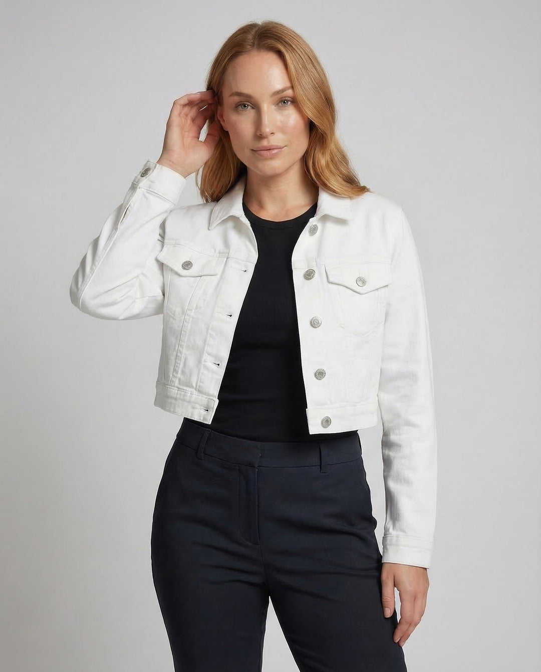 Dam Boxig Denim Jacka med Skjortkrage