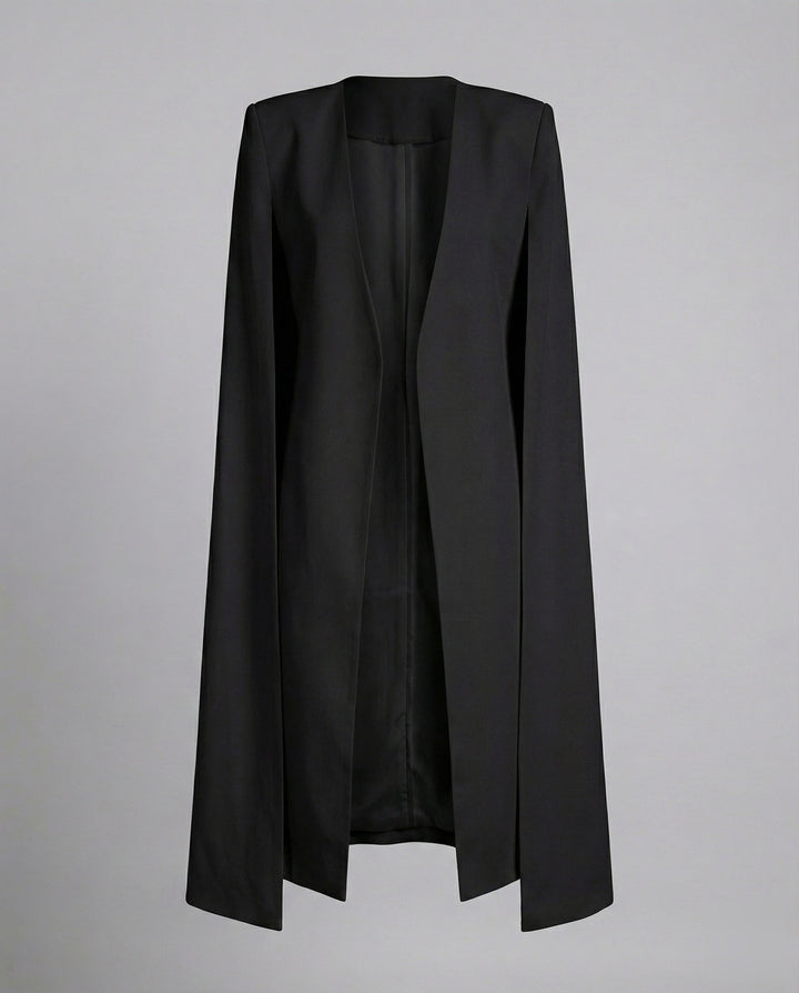 Dam lång Cape jacka med open fram och skräddad inner passform