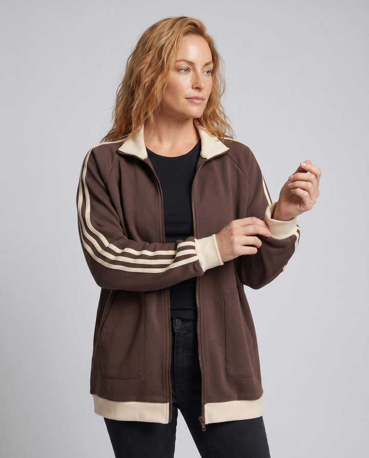 Dam Sportig Oversize Jacka med Huva och Stripes