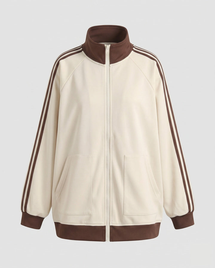 Dam Sportig Oversize Jacka med Huva och Stripes