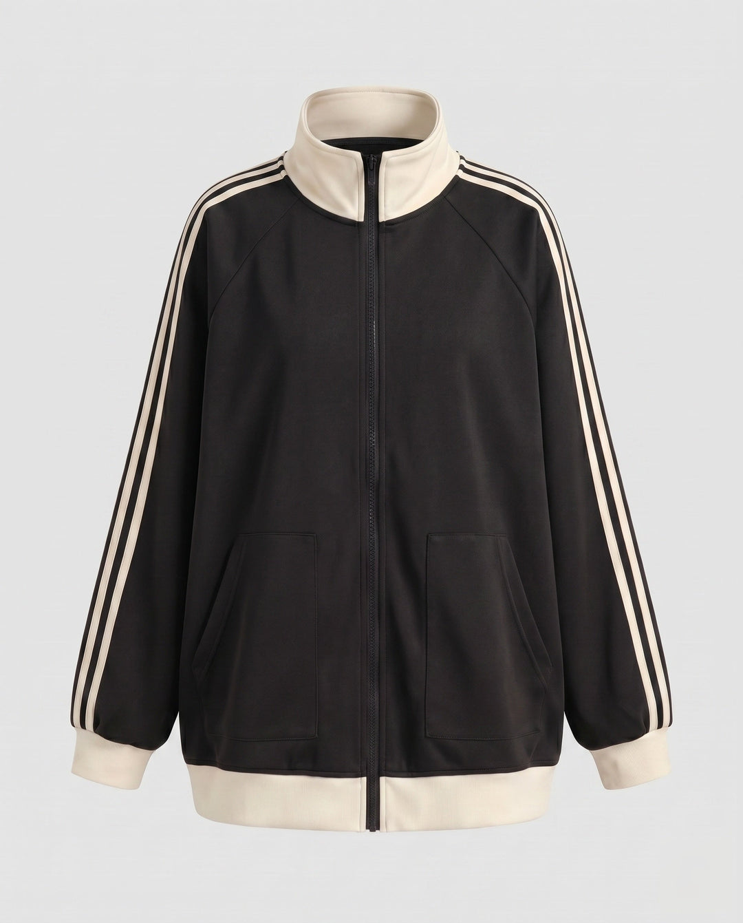 Dam Sportig Oversize Jacka med Huva och Stripes