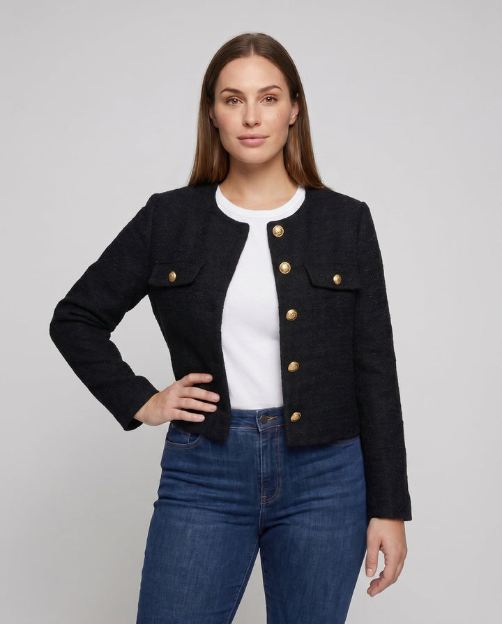 Dam Structured Boucléjacka med Golden Knappar och Fickor