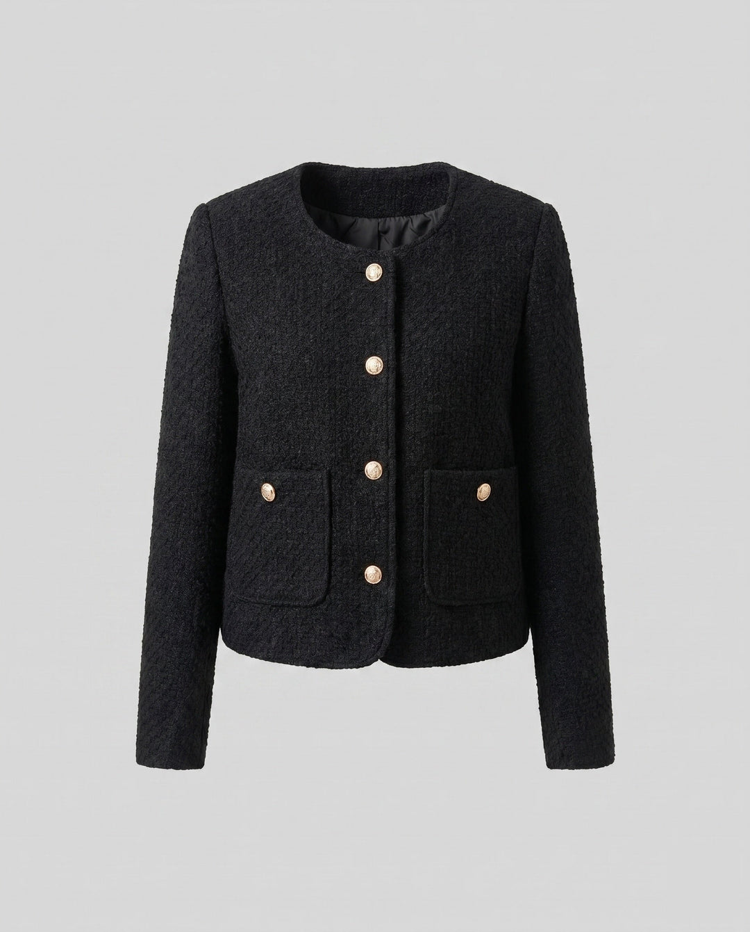 Dam Structured Boucléjacka med Golden Knappar och Fickor