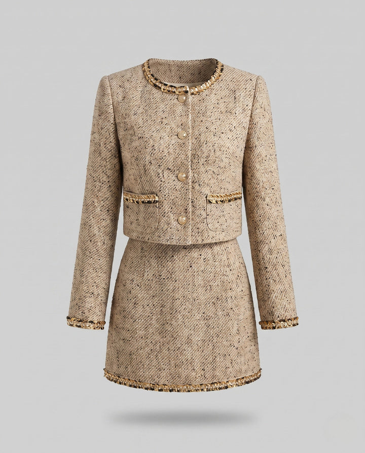 Dam Elegant och Stilren Tweed Jacka med Matching Skirt