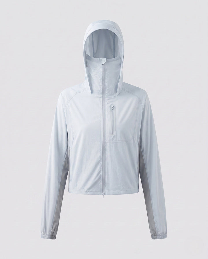 Dam lätt funktionsjacka med stowable huva design