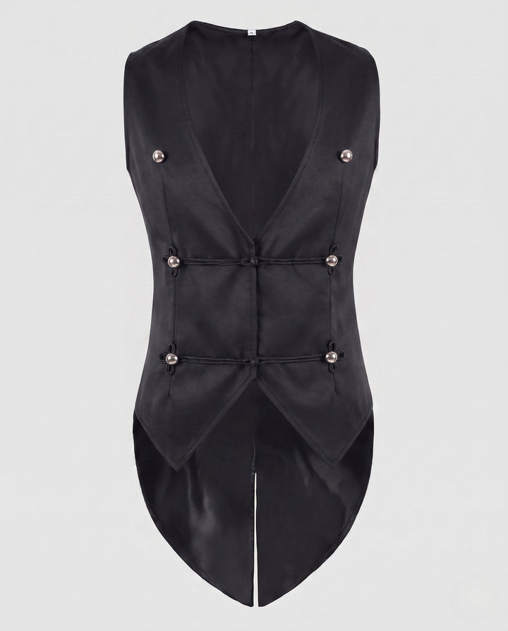 Dam elegant Waistcoat med blommig design och Asymmetric fåll