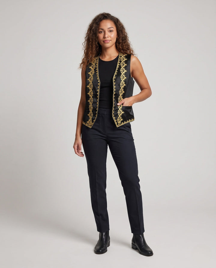 Dam elegant väst med intricate golden embellishments