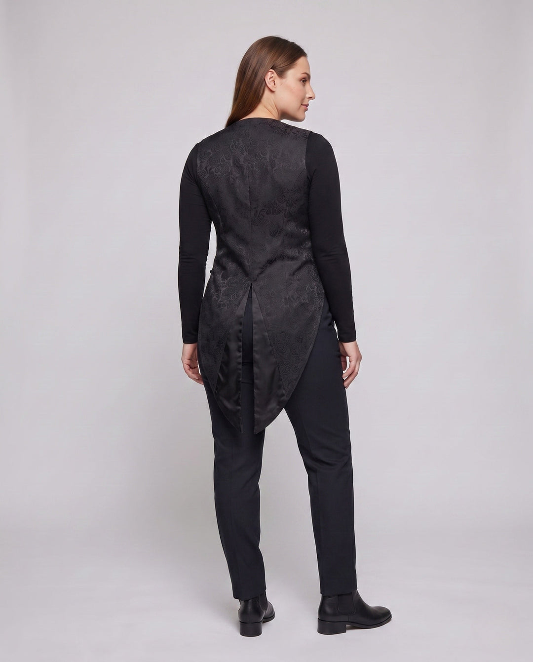 Dam elegant västar med blommig jacquard mönster och asymmetrical fåll