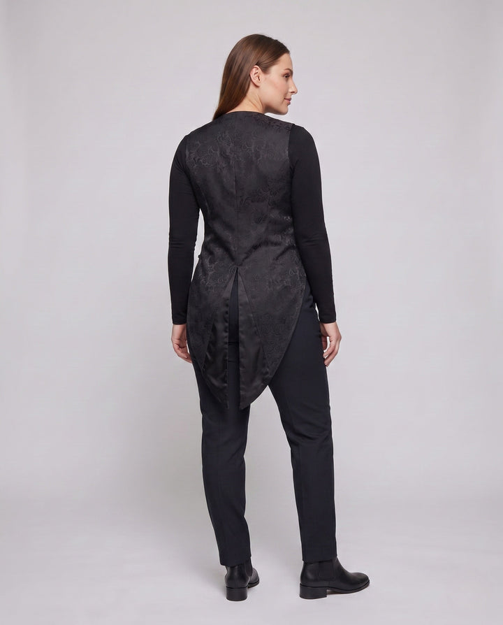 Dam elegant västar med blommig jacquard mönster och asymmetrical fåll