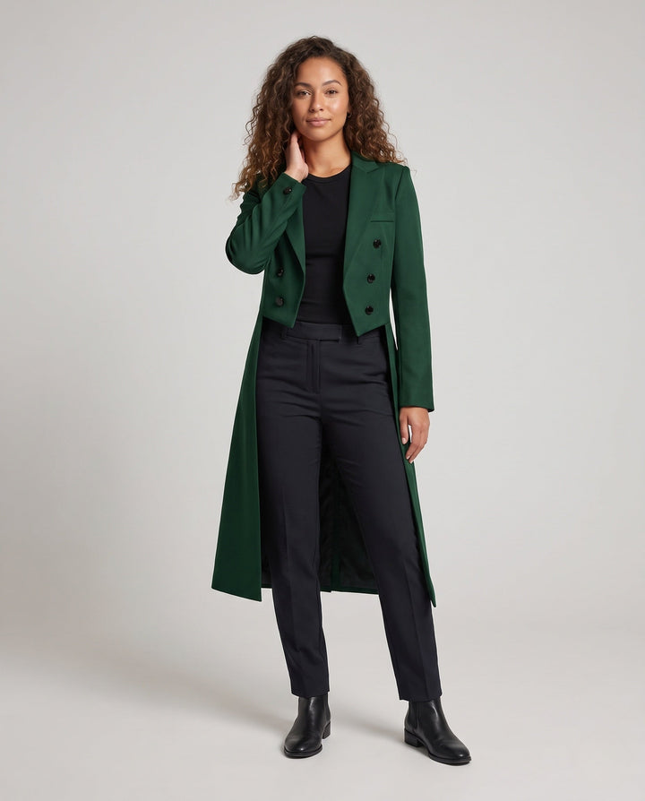 Dam elegant vadderad kappa med asymmetrical fåll och decorative knappar