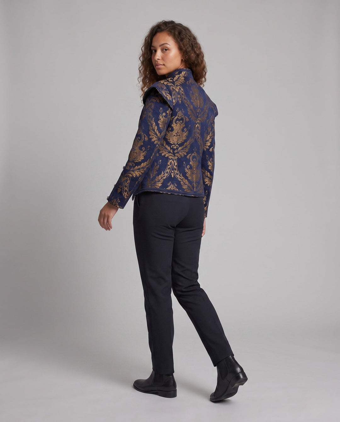 Dam Luxurious Jacquard jacka med Intricate broderi