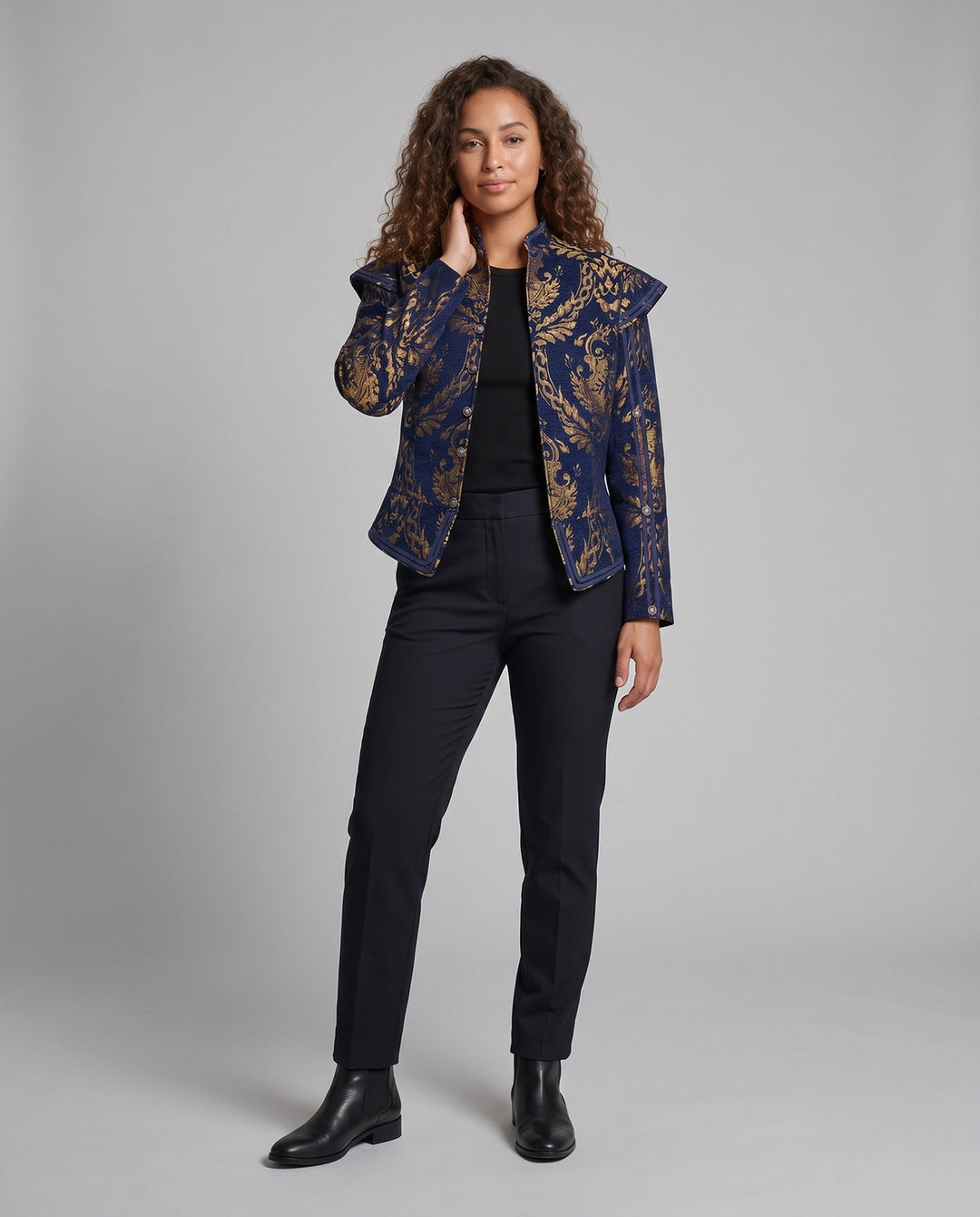 Dam Luxurious Jacquard jacka med Intricate broderi